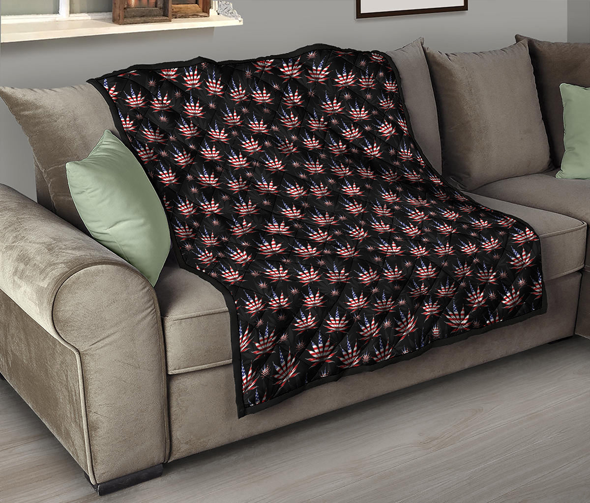 American Marijuana Leaf Pattern Print Quilt