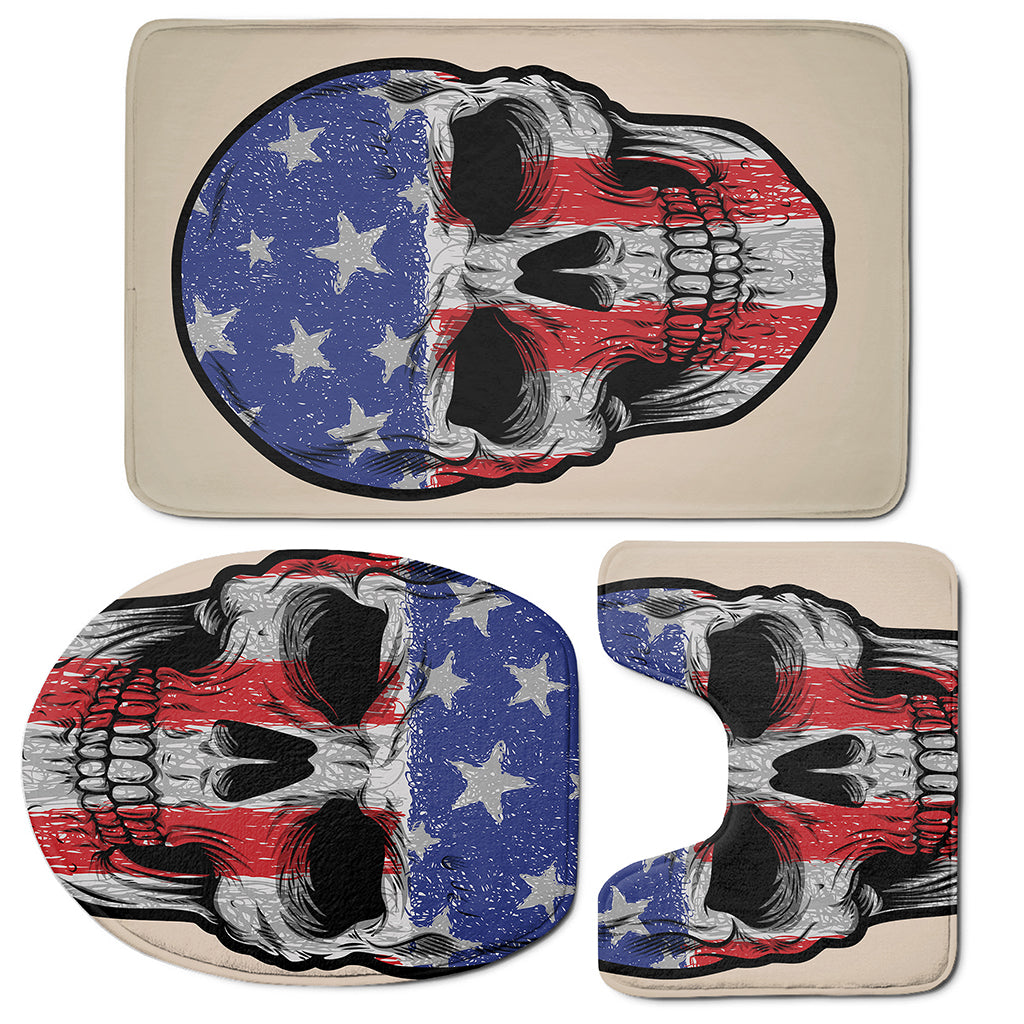 American Patriotic Skull Print 3 Piece Bath Mat Set