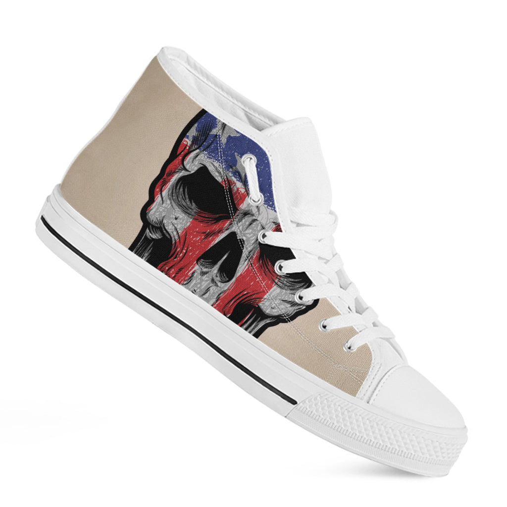 American Patriotic Skull Print White High Top Shoes