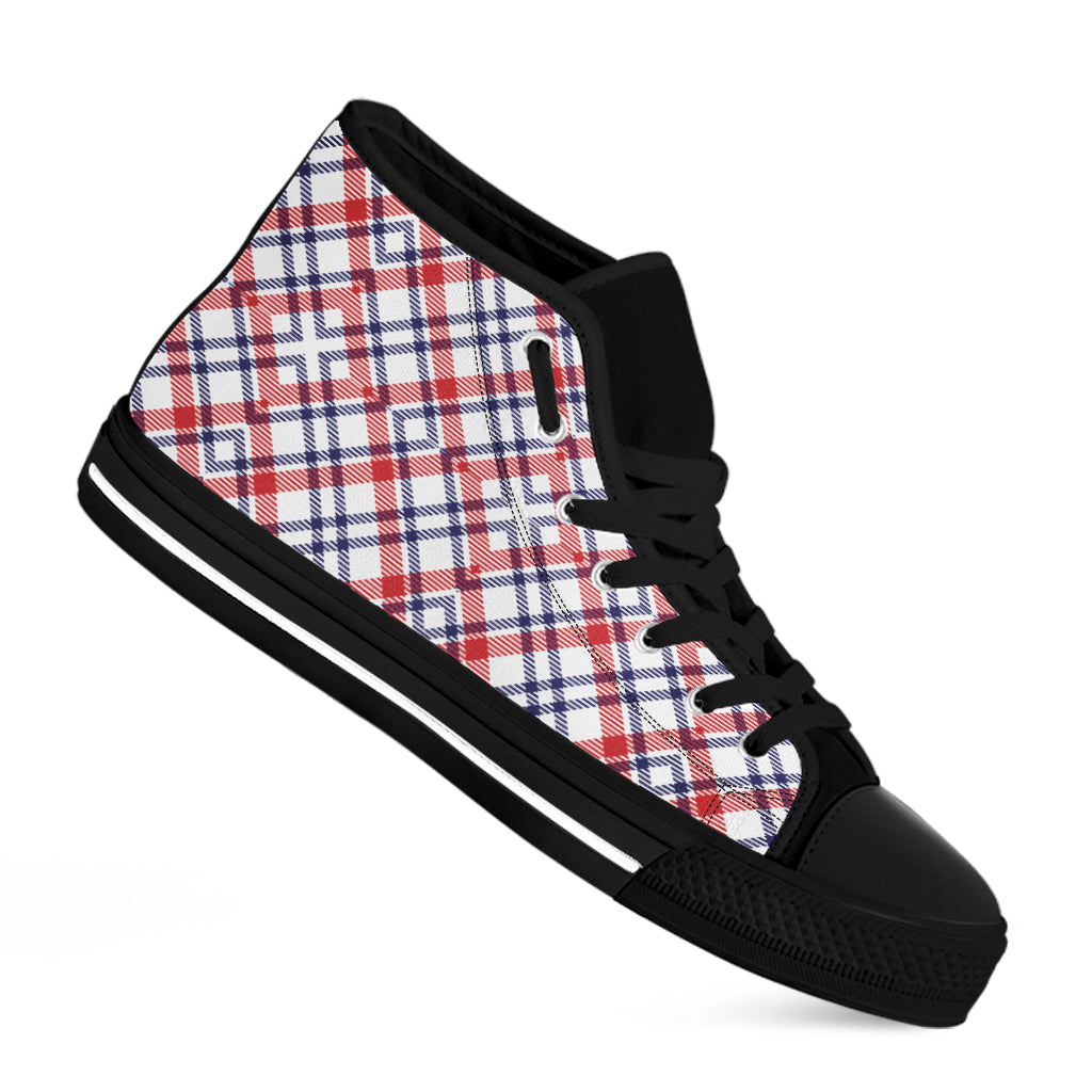 American Plaid Pattern Print Black High Top Shoes