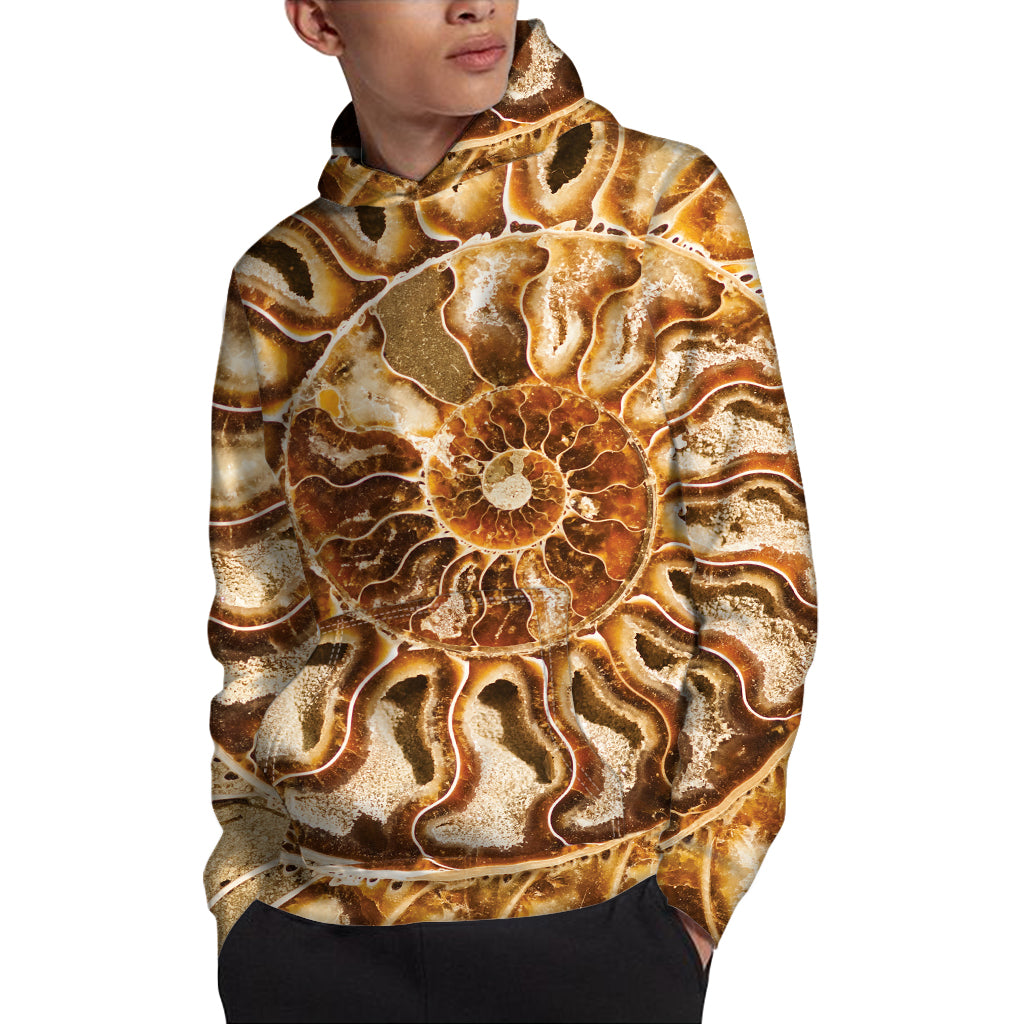 Ammonite Fossil Print Pullover Hoodie