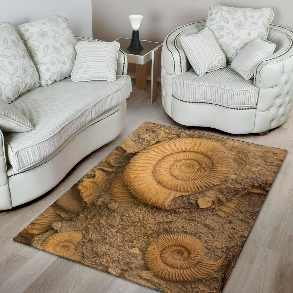 Ammonite Shell Fossil Print Area Rug