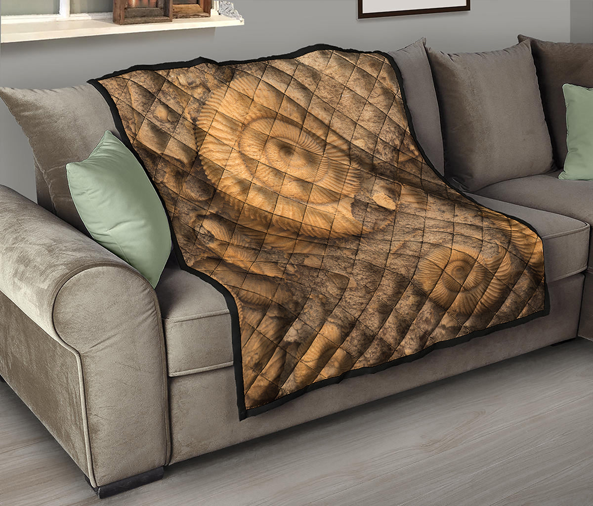 Ammonite Shell Fossil Print Quilt
