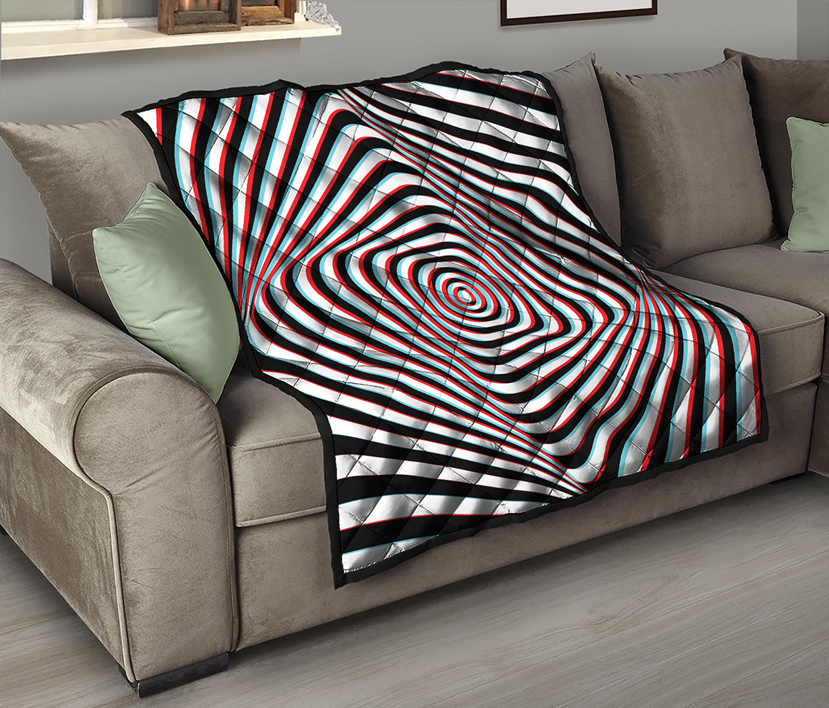Anaglyph Optical Illusion Print Quilt
