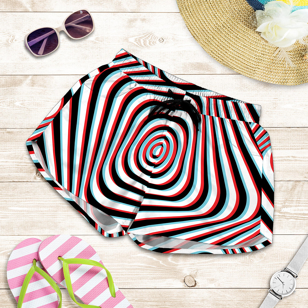 Anaglyph Optical Illusion Print Women's Shorts