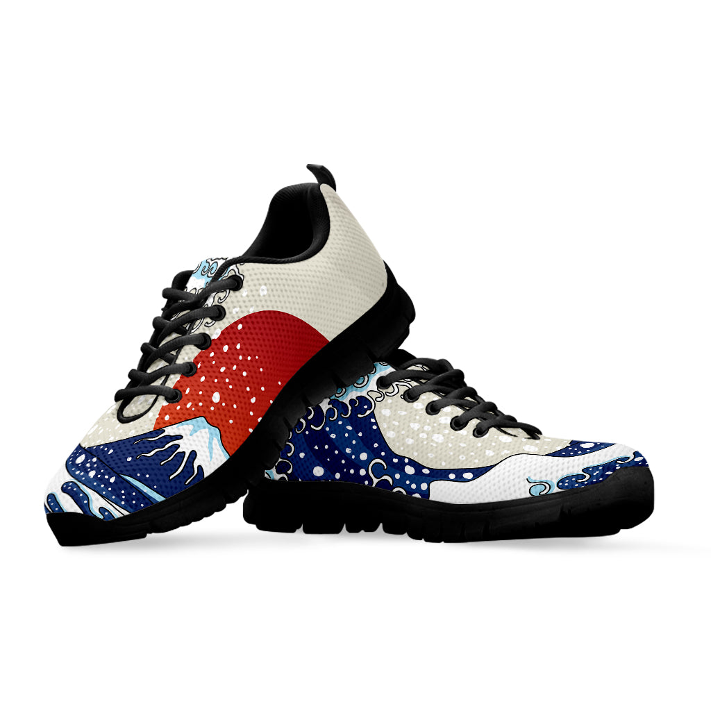 Ancient Great Japanese Wave Print Black Sneakers