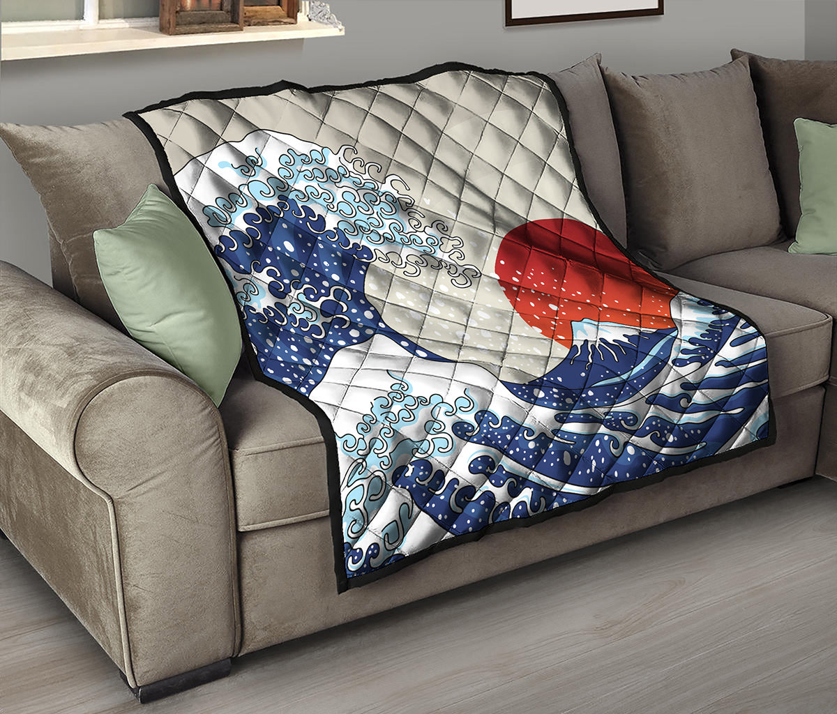 Ancient Great Japanese Wave Print Quilt