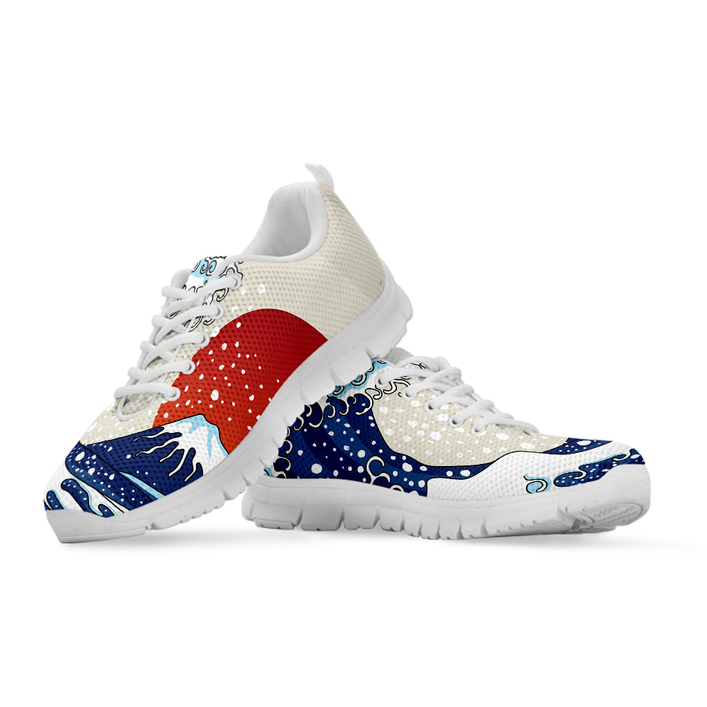 Ancient Great Japanese Wave Print White Sneakers