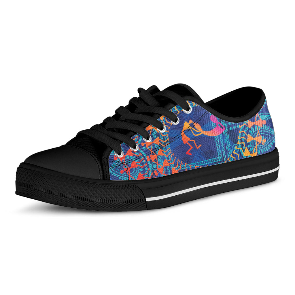 Ancient Indian Warli Tribal Print Black Low Top Shoes