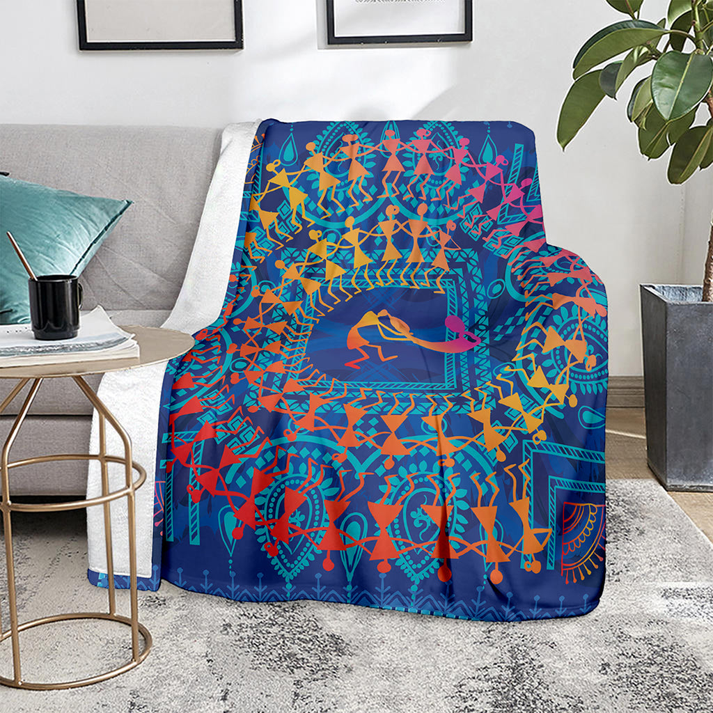 Ancient Indian Warli Tribal Print Blanket