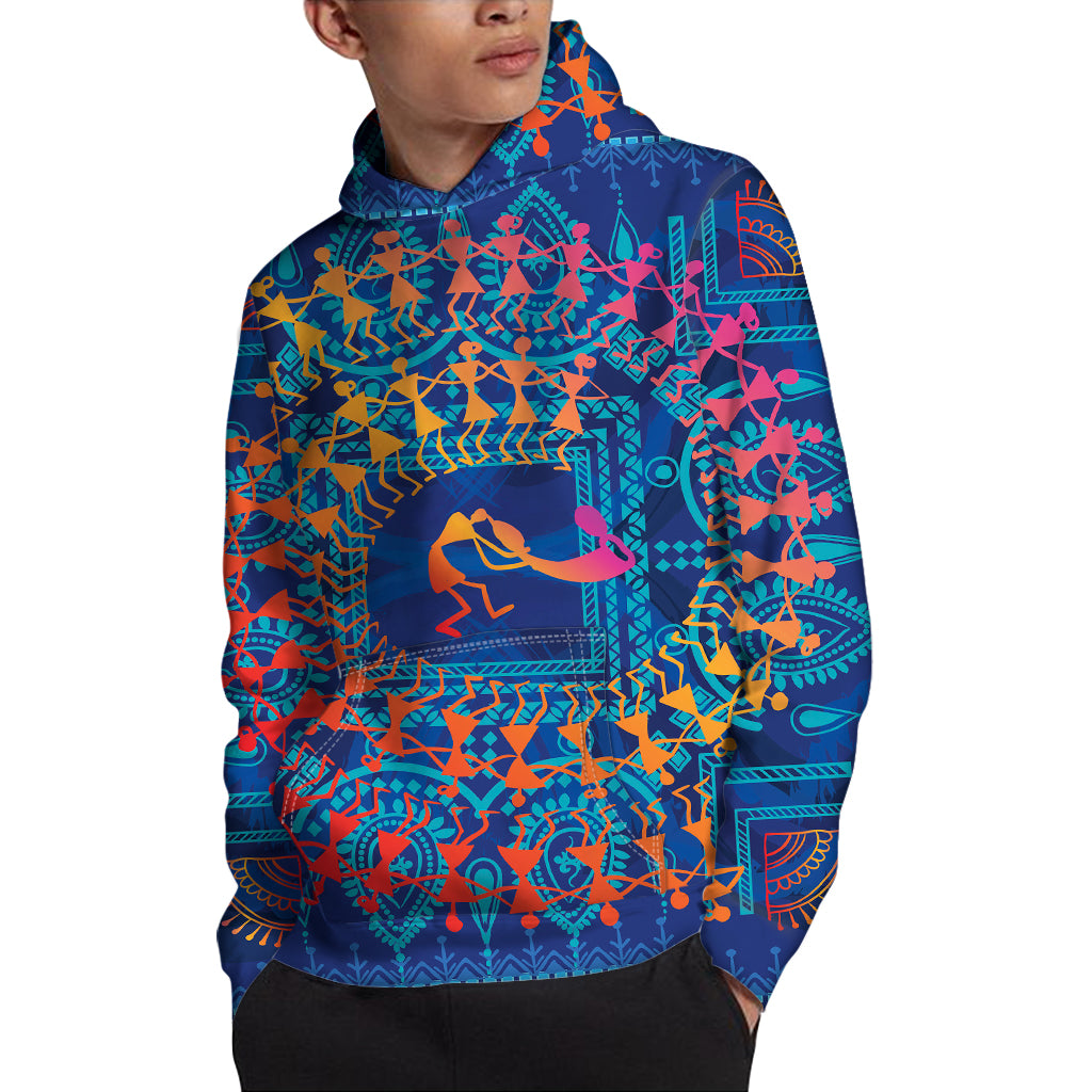 Ancient Indian Warli Tribal Print Pullover Hoodie