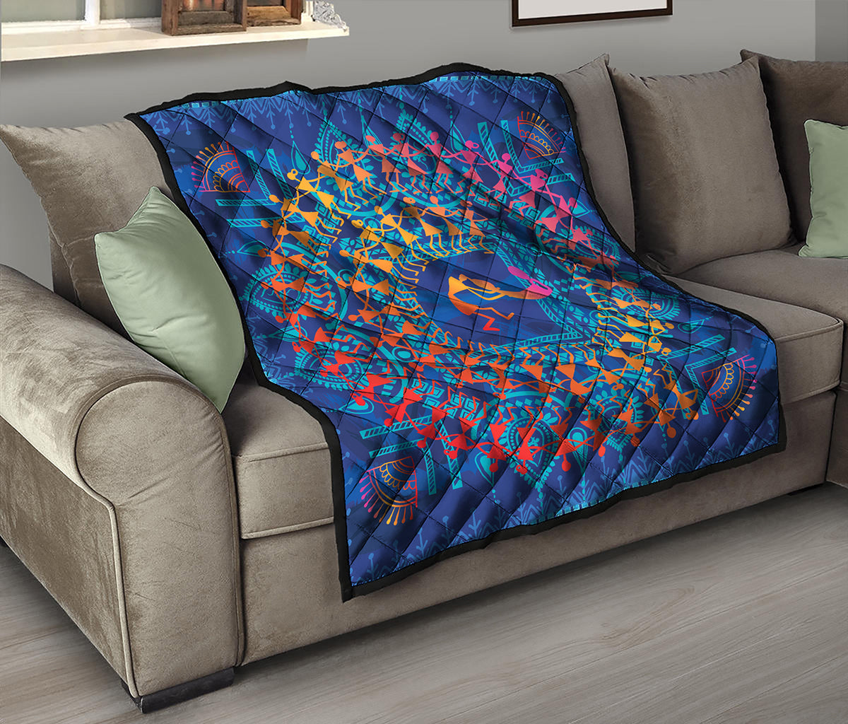 Ancient Indian Warli Tribal Print Quilt