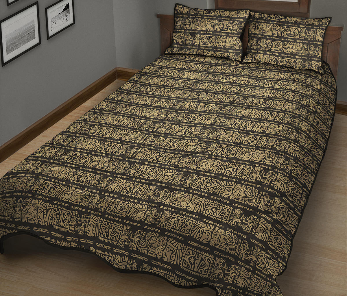Ancient Maya Pattern Print Quilt Bed Set