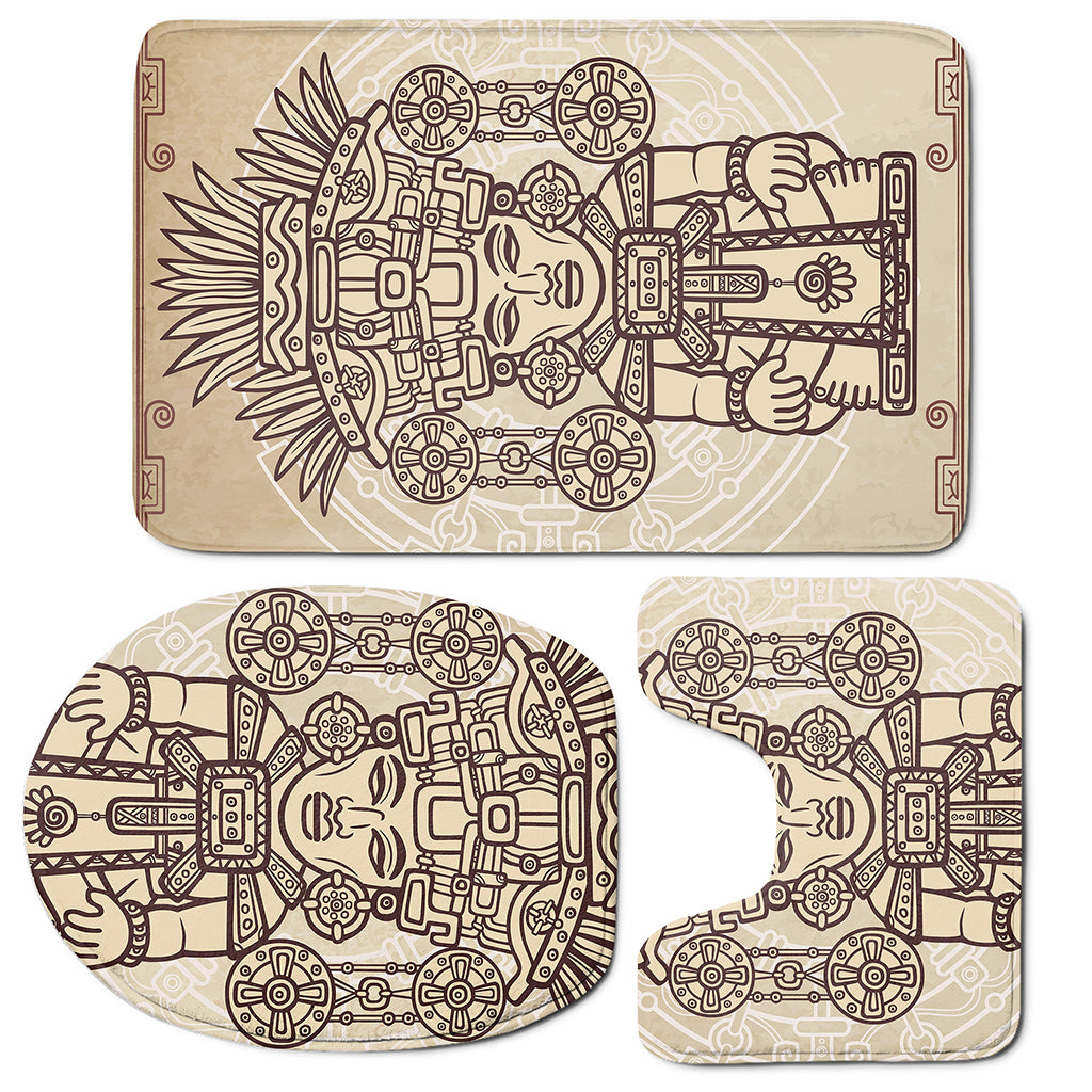 Ancient Mayan Statue Print 3 Piece Bath Mat Set
