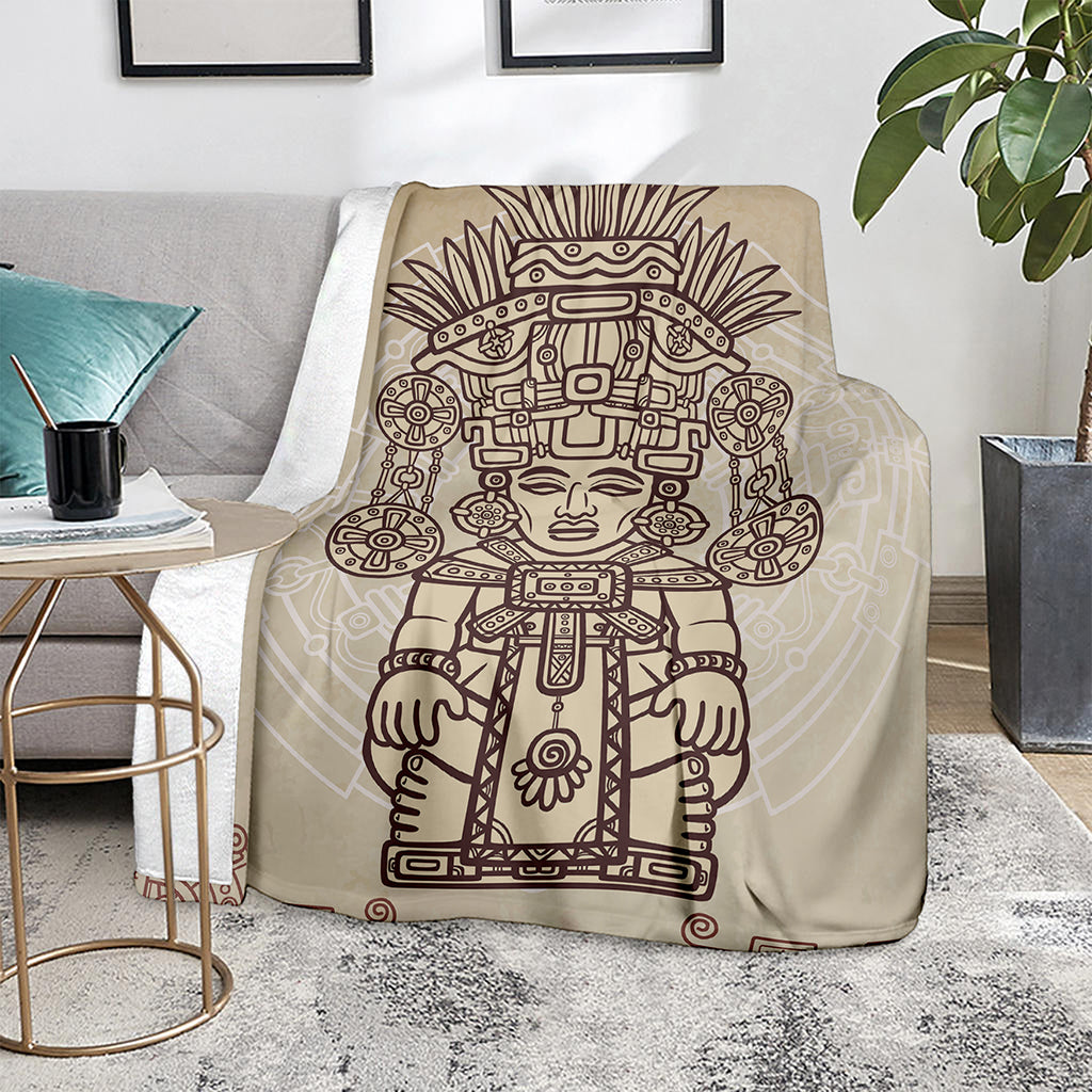 Ancient Mayan Statue Print Blanket