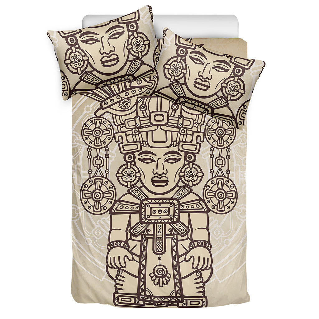 Ancient Mayan Statue Print Duvet Cover Bedding Set