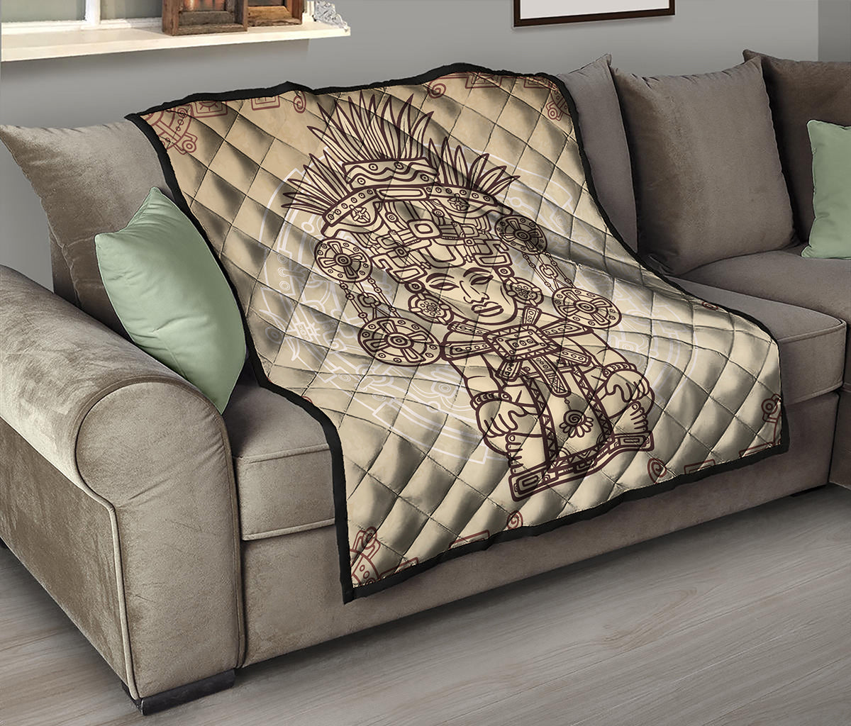 Ancient Mayan Statue Print Quilt
