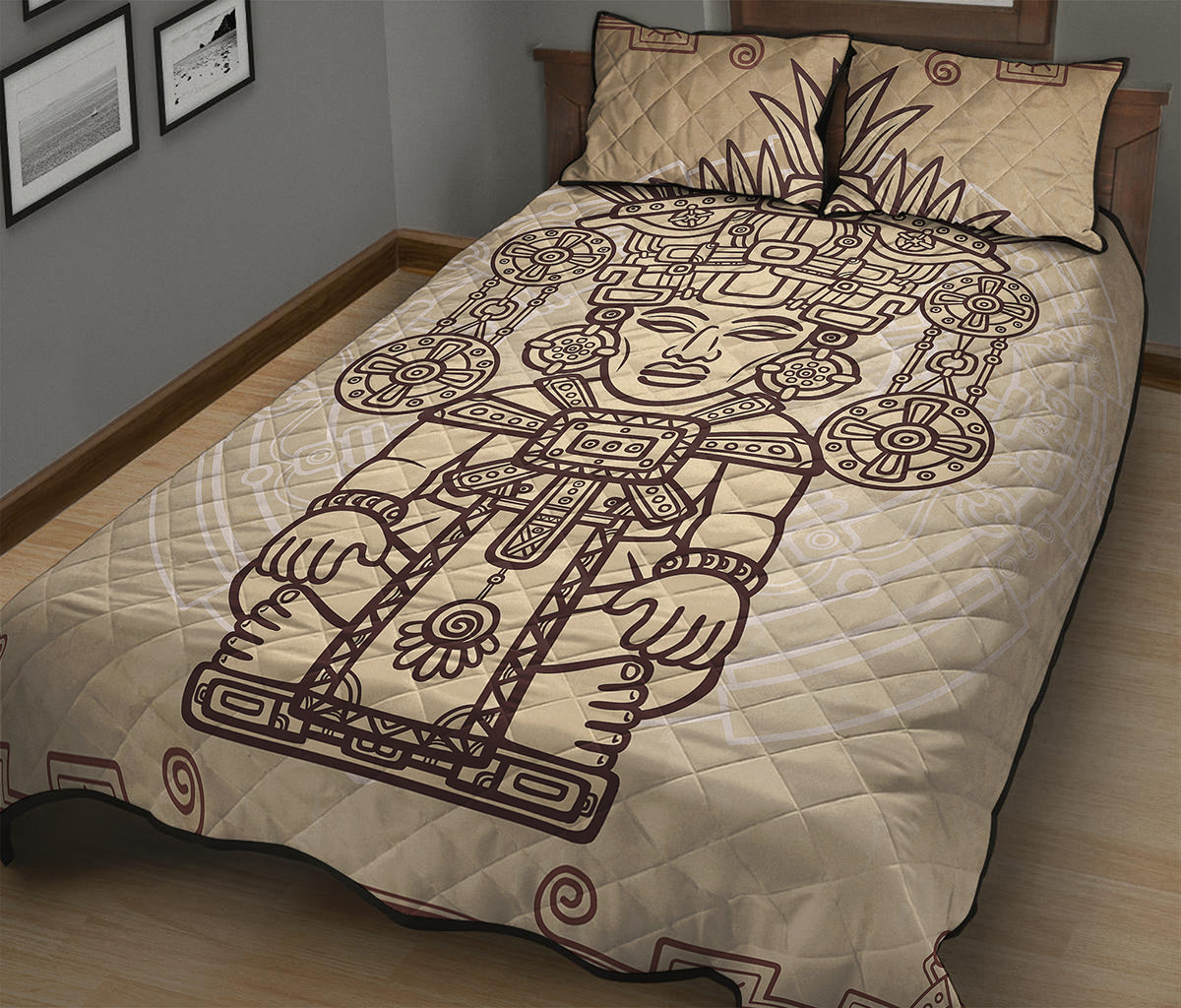 Ancient Mayan Statue Print Quilt Bed Set