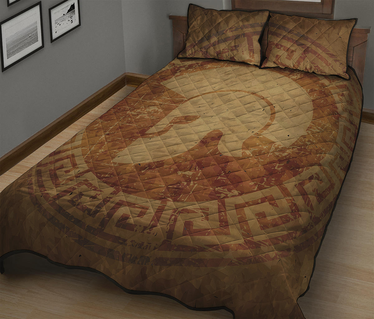Ancient Spartan Helmet Print Quilt Bed Set