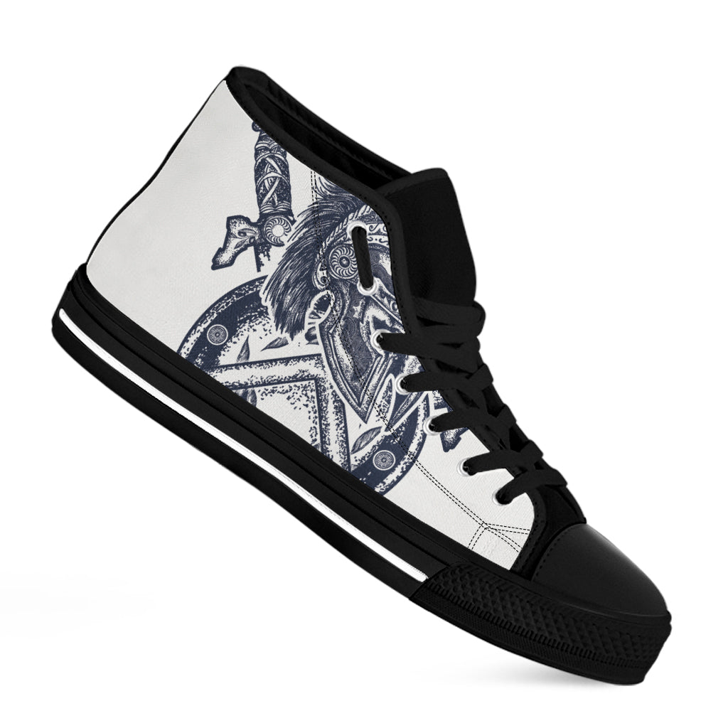 Ancient Spartan Print Black High Top Shoes