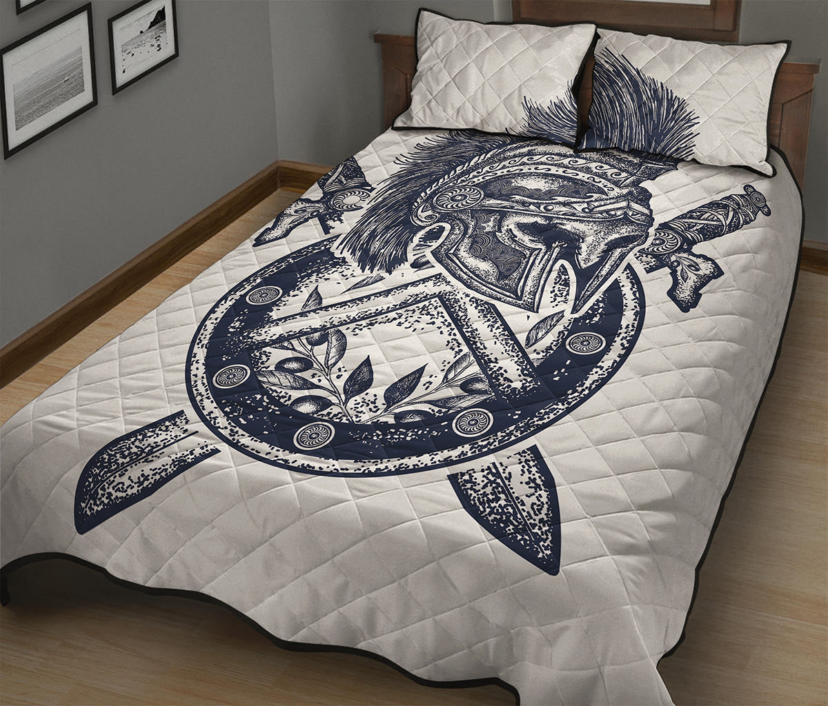 Ancient Spartan Print Quilt Bed Set