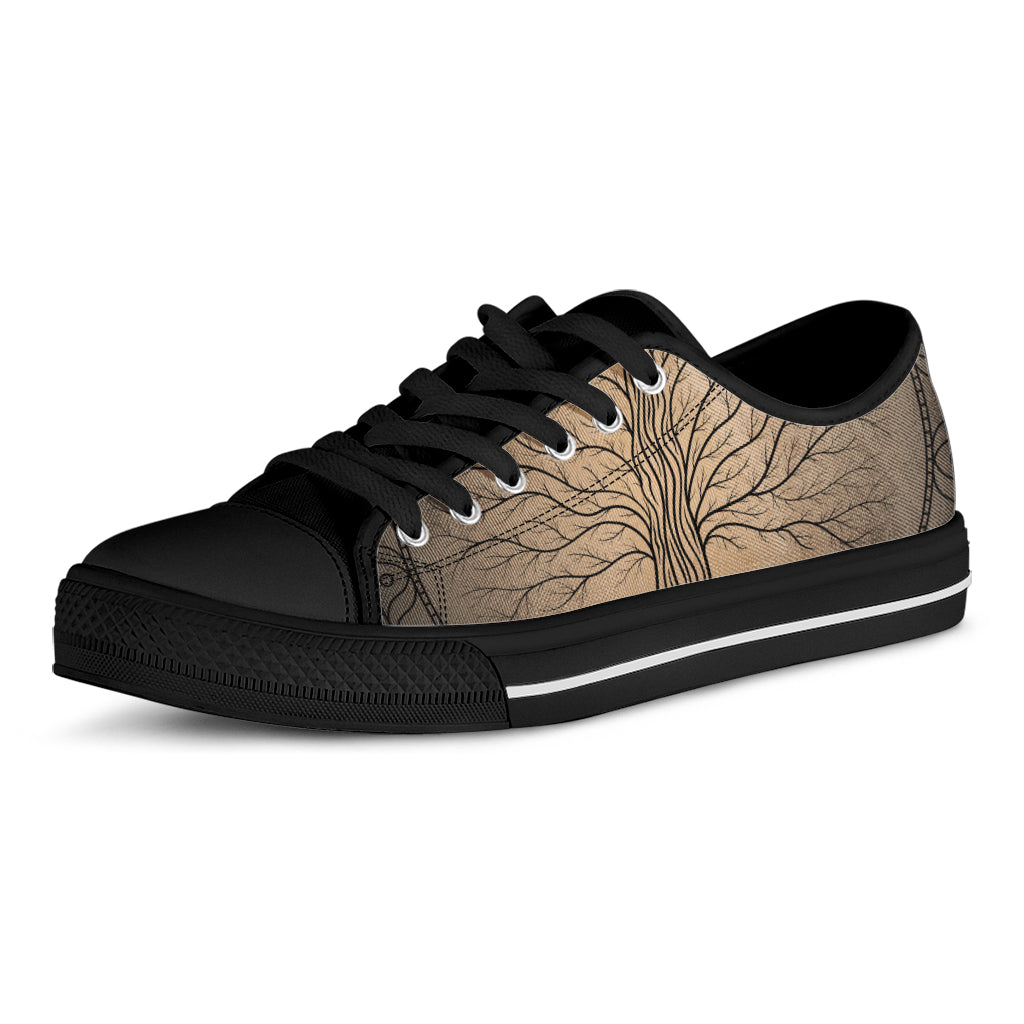Ancient Yggdrasil Tree Print Black Low Top Shoes