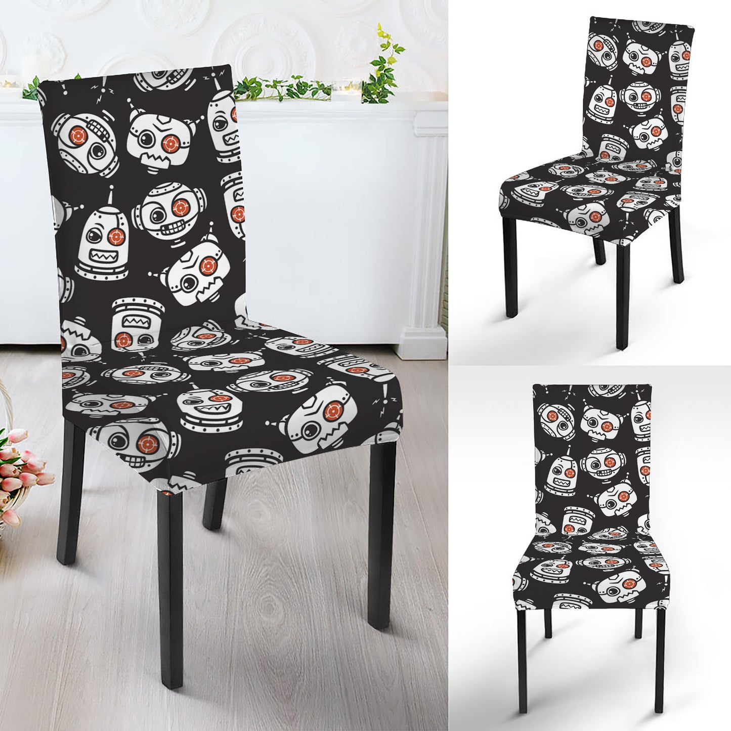 Angry Robot Pattern Print Dining Chair Slipcover