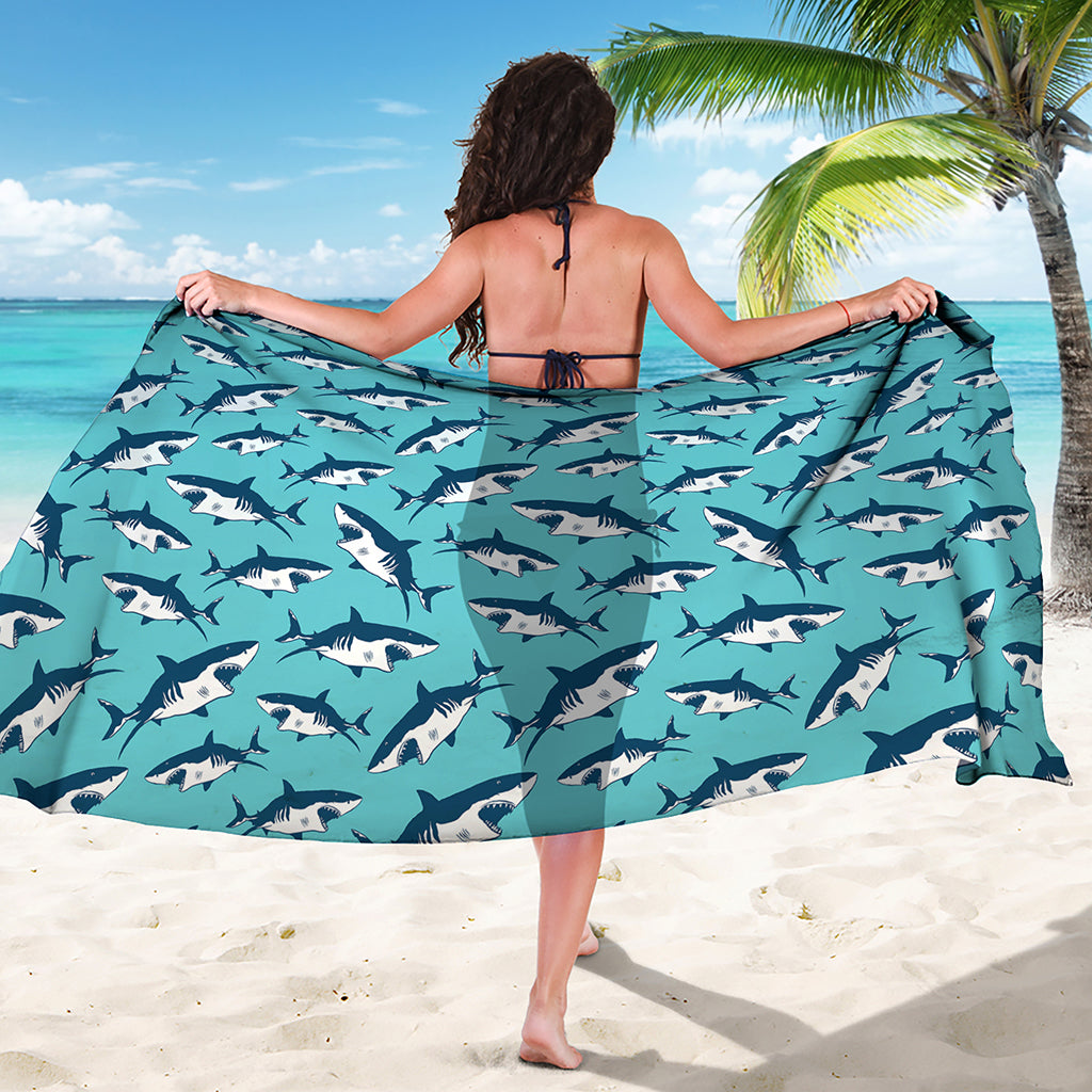 Angry Shark Pattern Print Beach Sarong Wrap