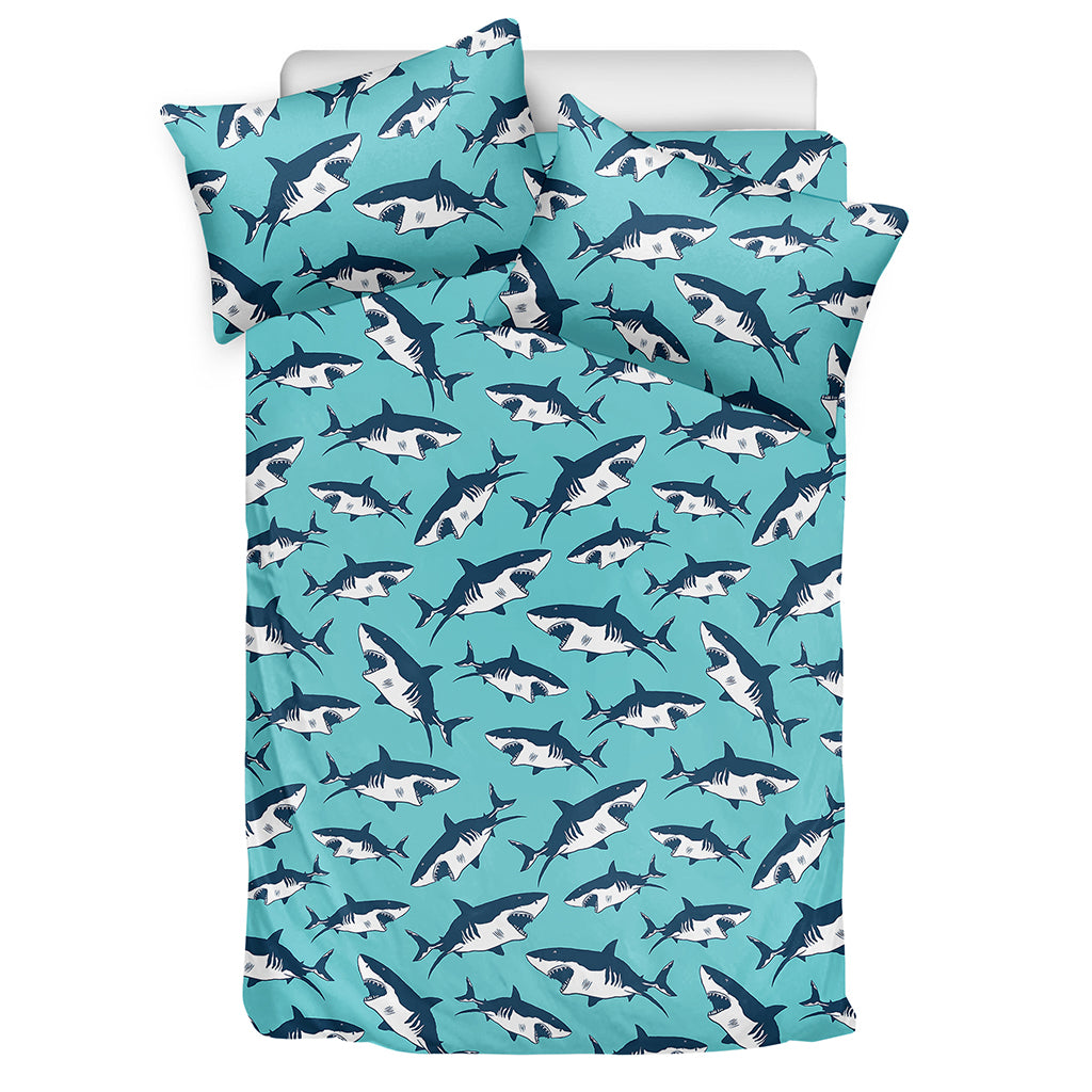 Angry Shark Pattern Print Duvet Cover Bedding Set