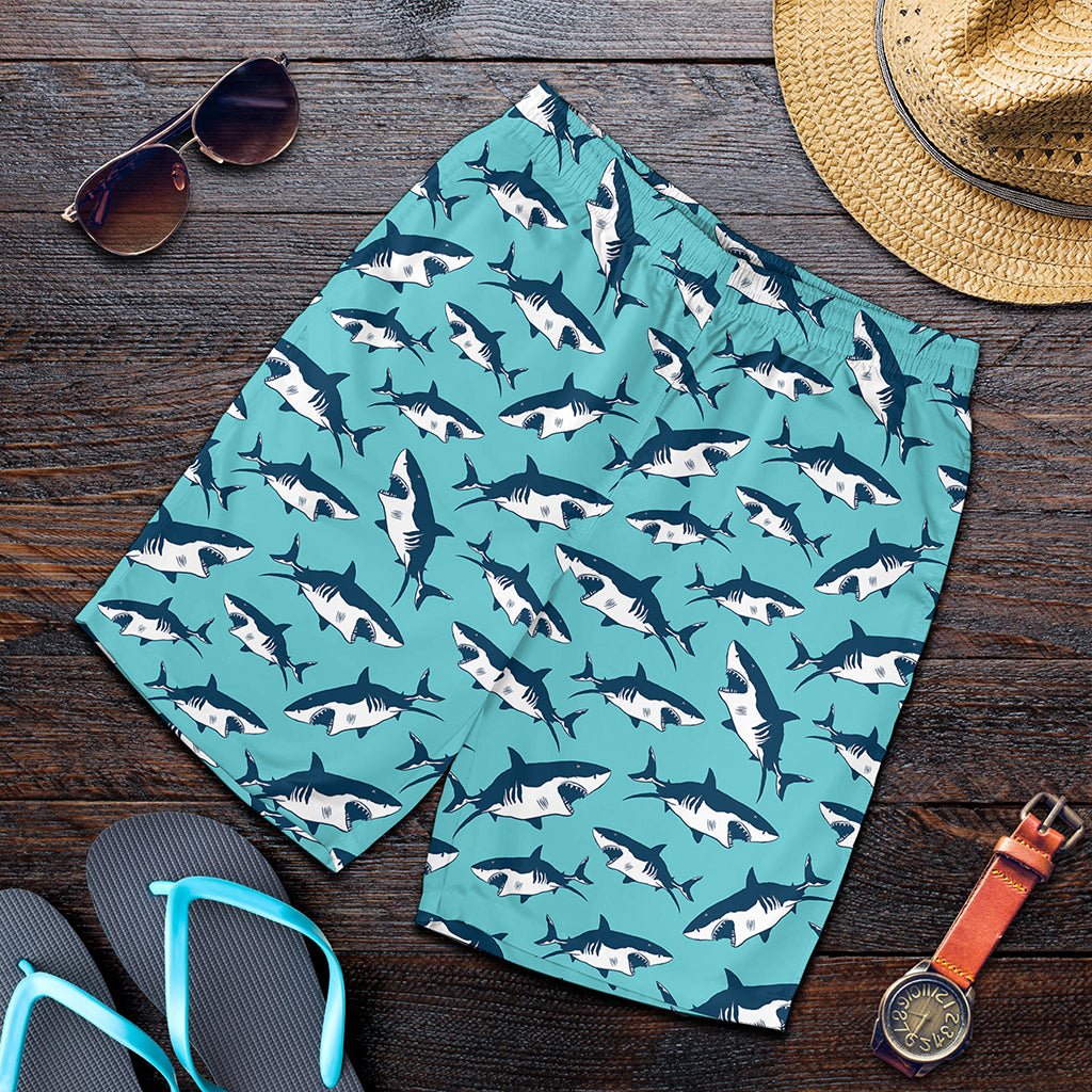 Angry Shark Pattern Print Men's Shorts