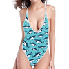 Angry Shark Pattern Print One Piece High Cut Swimsuit