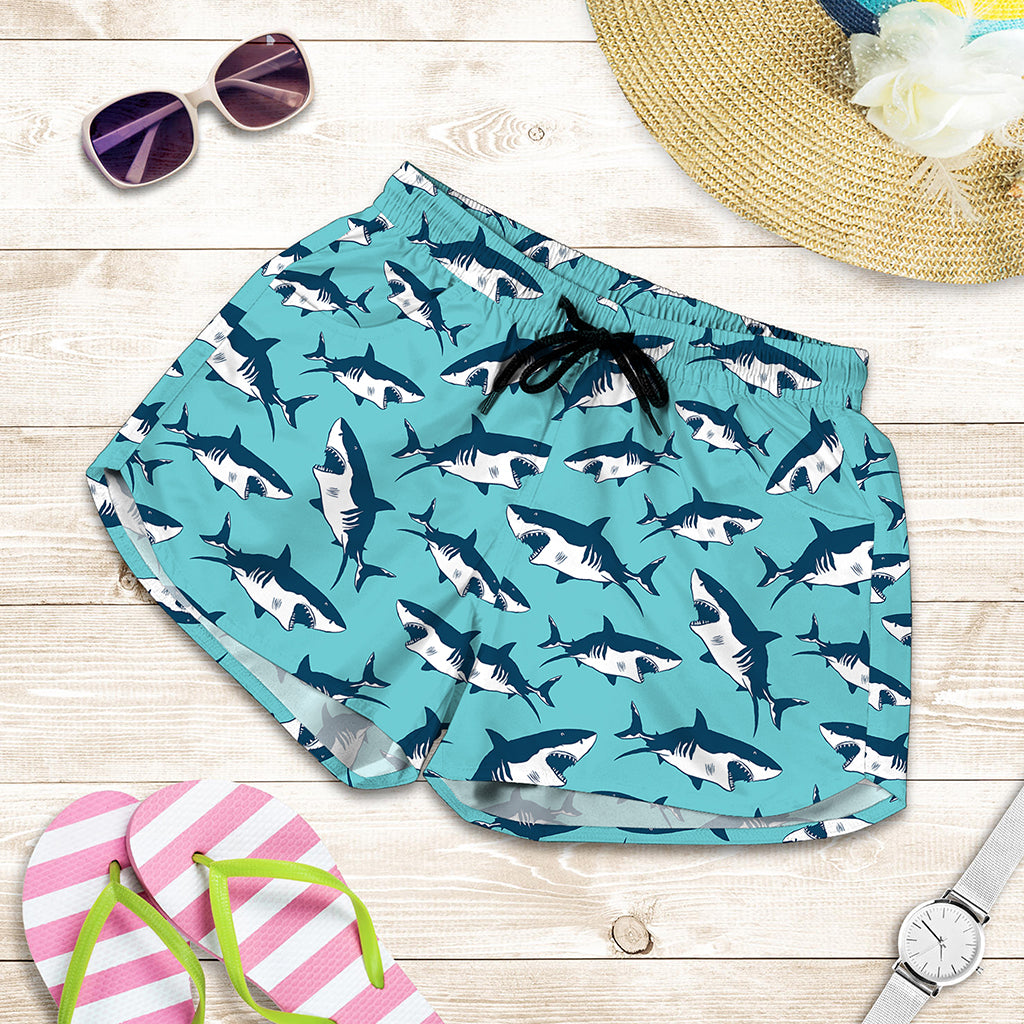 Angry Shark Pattern Print Women's Shorts