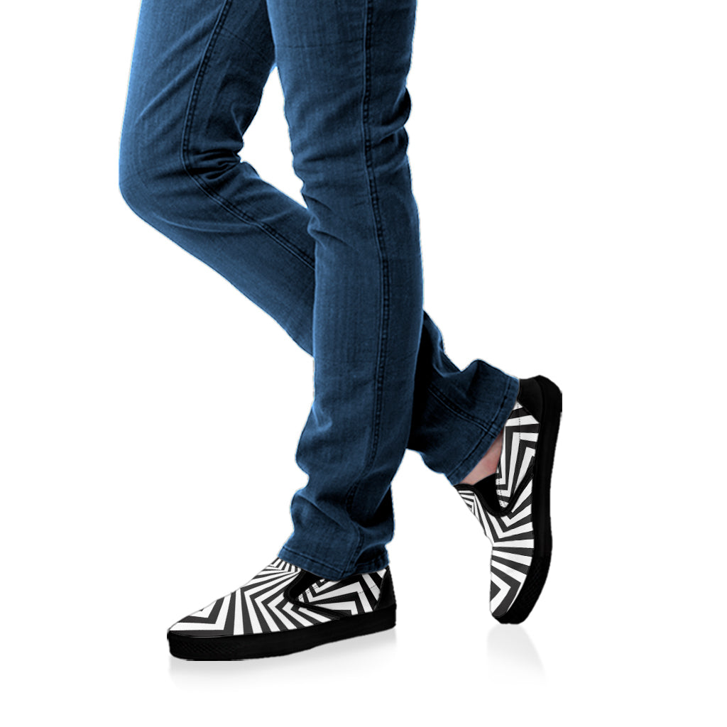 Angular Swirl Motion Illusion Print Black Slip On Shoes