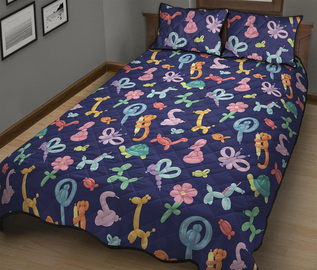 Animal Balloon Pattern Print Quilt Bed Set