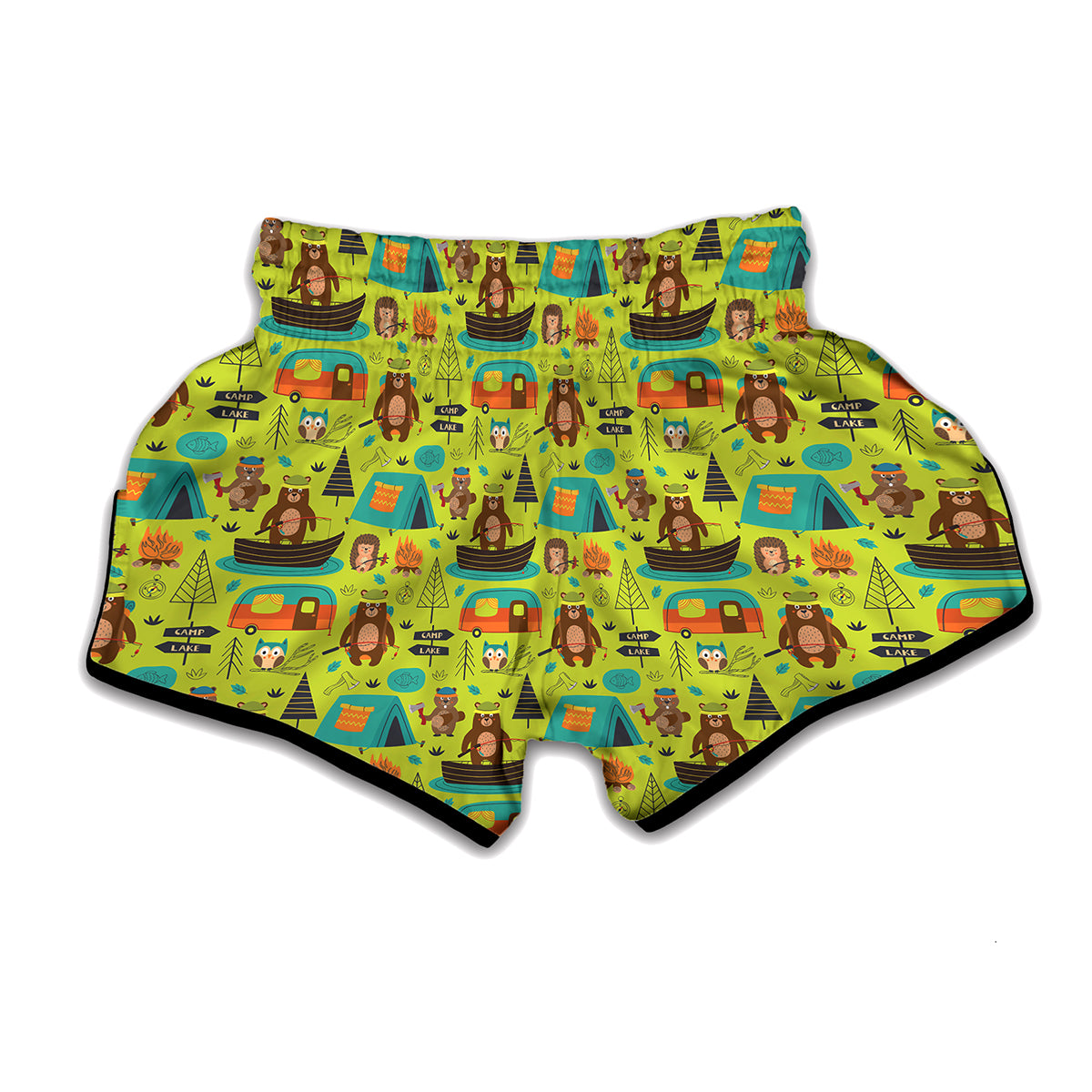 Animal Camping Pattern Print Muay Thai Boxing Shorts