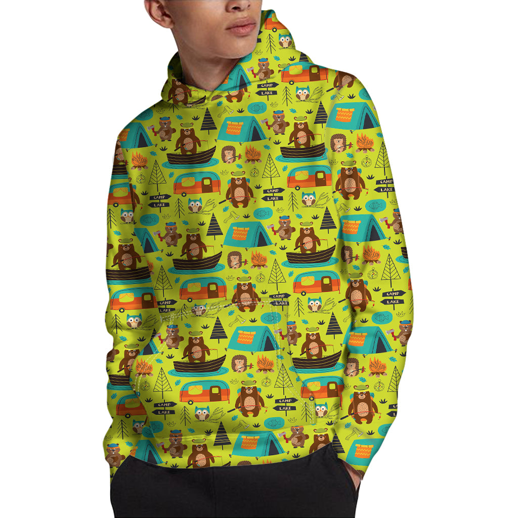 Animal Camping Pattern Print Pullover Hoodie