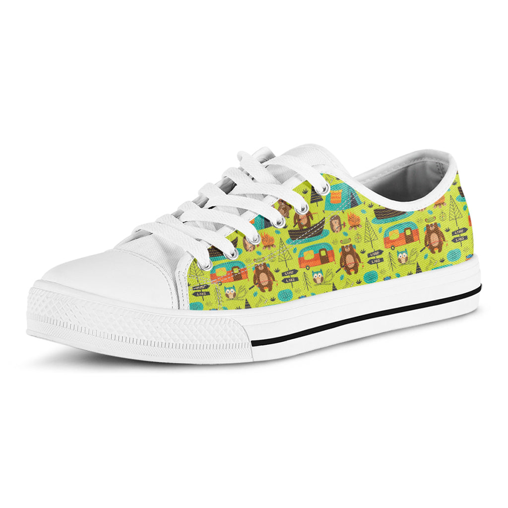 Animal Camping Pattern Print White Low Top Shoes