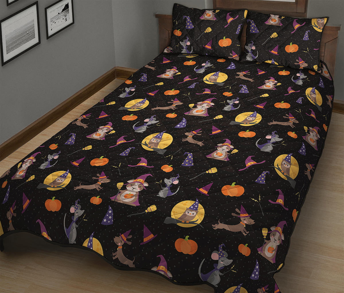 Animal Wizard Pattern Print Quilt Bed Set