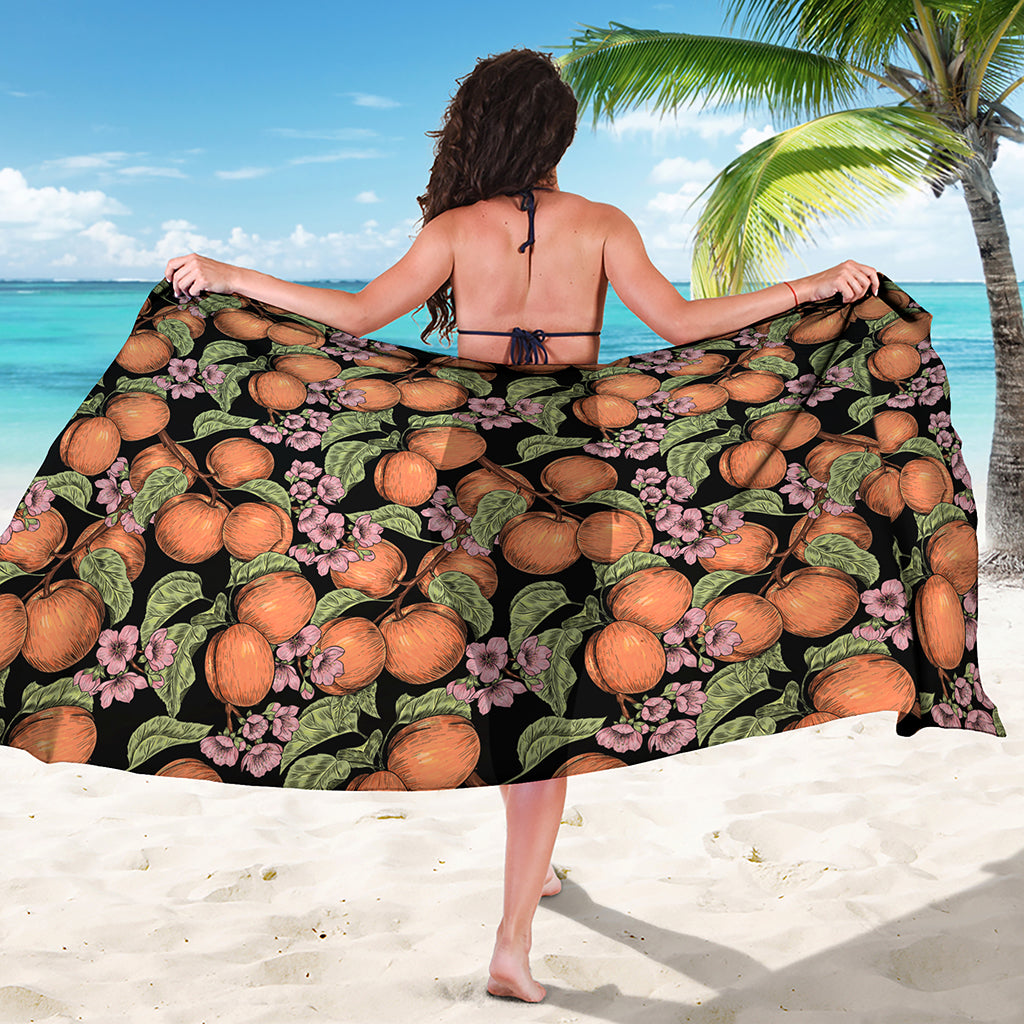 Apricot And Flower Pattern Print Beach Sarong Wrap