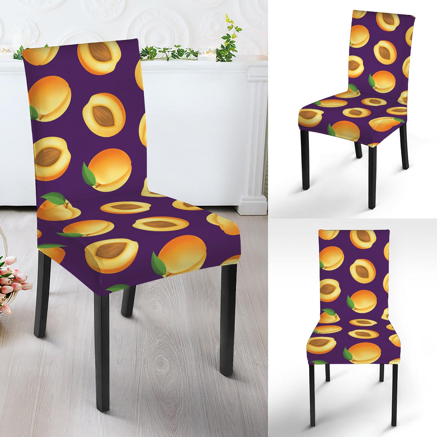 Apricot Fruit Pattern Print Dining Chair Slipcover