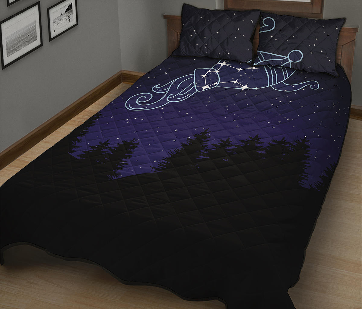 Aquarius Constellation Print Quilt Bed Set