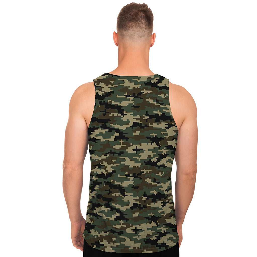 Army Green Digital Camo Pattern Print Men's Tank Top