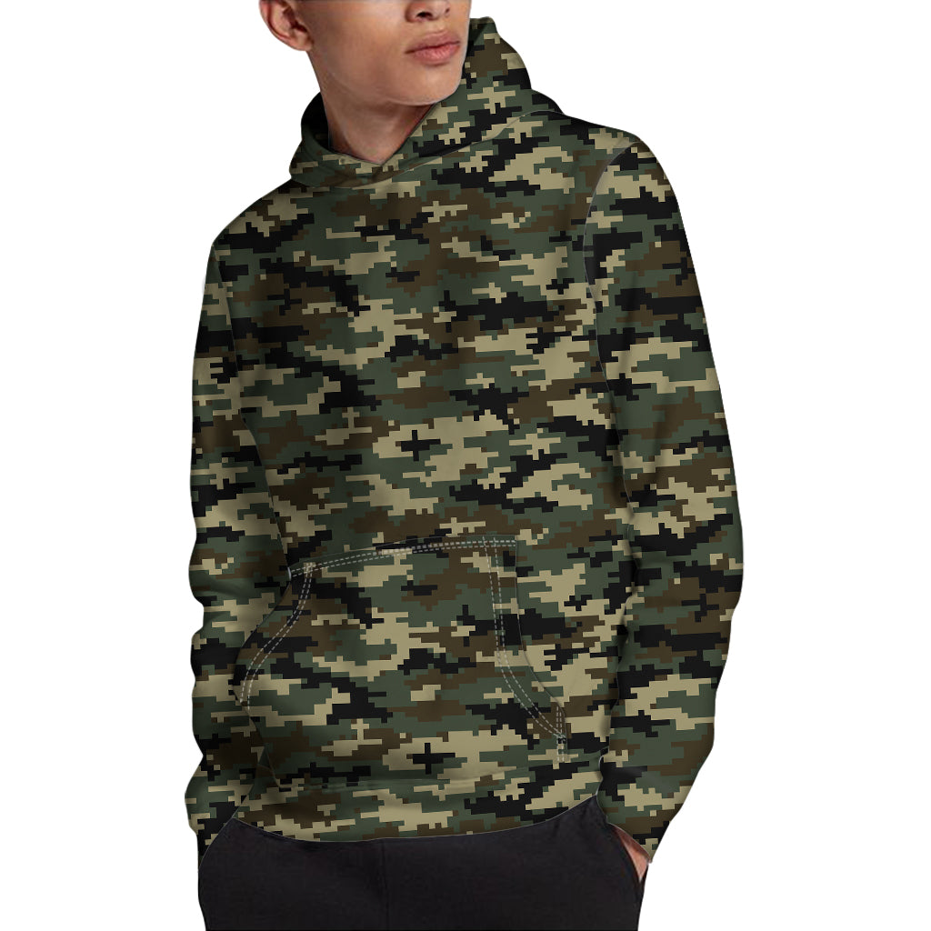 Army Green Digital Camo Pattern Print Pullover Hoodie