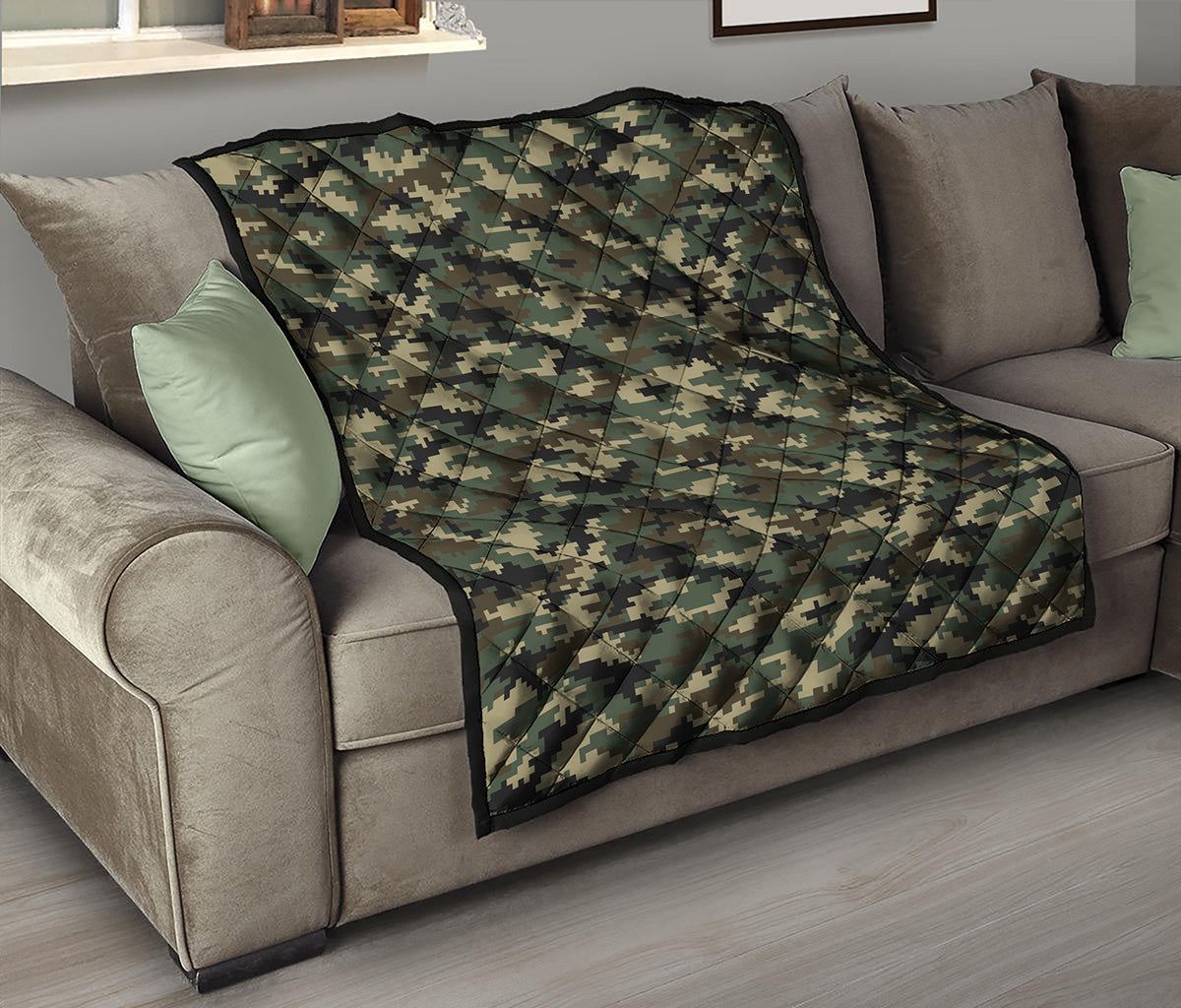 Army Green Digital Camo Pattern Print Quilt