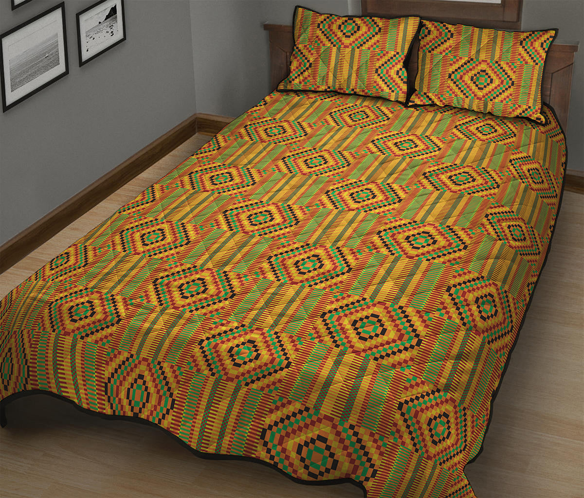 Ashanti Kente Pattern Print Quilt Bed Set