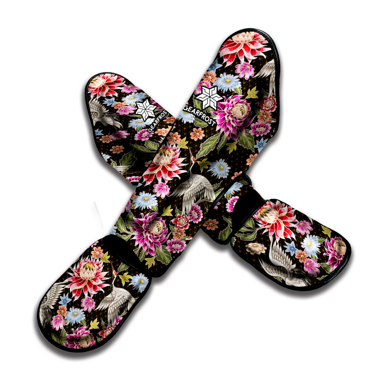 Asian Crane Bird Pattern Print Muay Thai Shin Guard