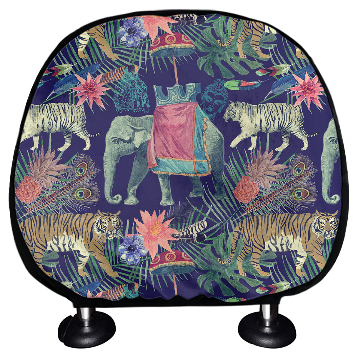 Asian Elephant And Tiger Print Car Headrest Covers