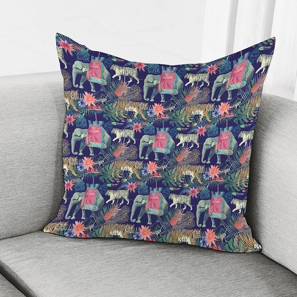 Asian Elephant And Tiger Print Pillow Cover