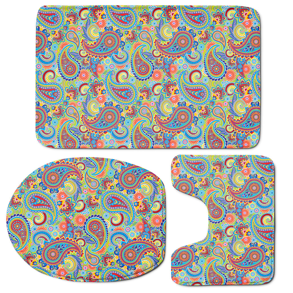 Asian Paisley Pattern Print 3 Piece Bath Mat Set