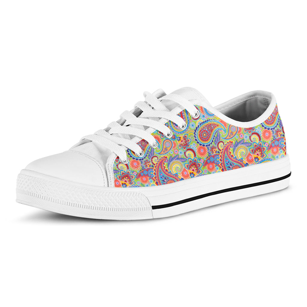 Asian Paisley Pattern Print White Low Top Shoes